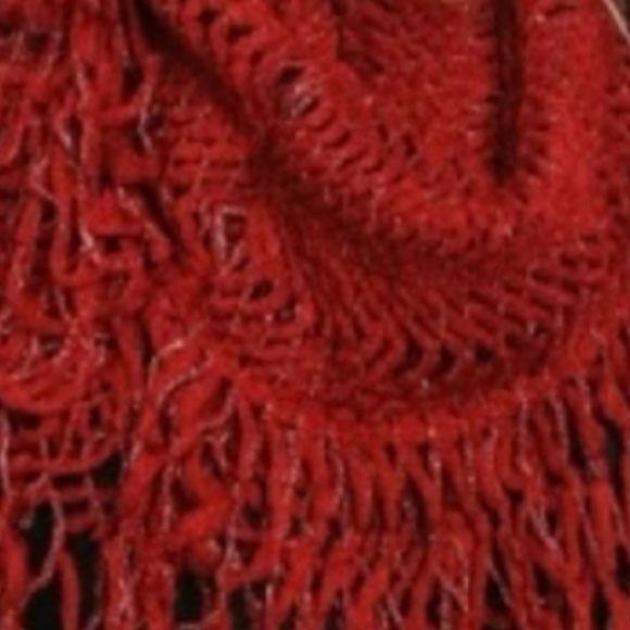 Warm Cozy Burgundy Shimmer Fringed Infinity Scarf - Picture 5 of 6